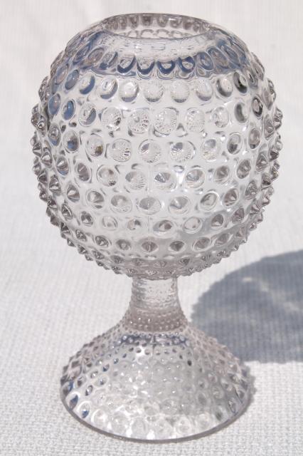 vintage hobnail glass ivy ball globe vase, crystal clear pressed pattern glass
