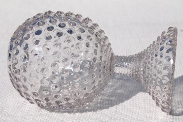 vintage hobnail glass ivy ball globe vase, crystal clear pressed pattern glass