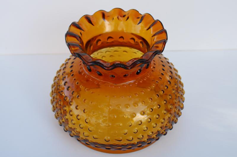 vintage hobnail glass lampshade, amber glass shade student lamp or hanging light replacement