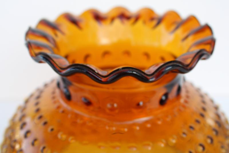vintage hobnail glass lampshade, amber glass shade student lamp or hanging light replacement