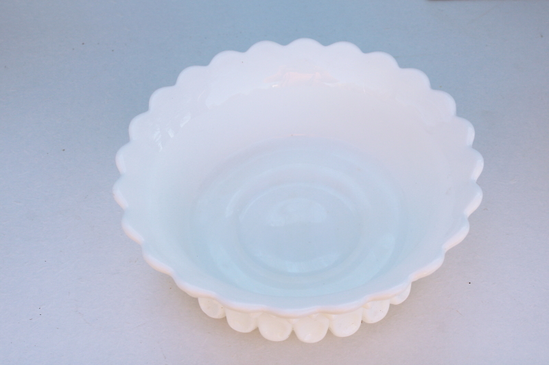 vintage hobnail milk glass bowl, mid-century mod Fenton glass centerpiece