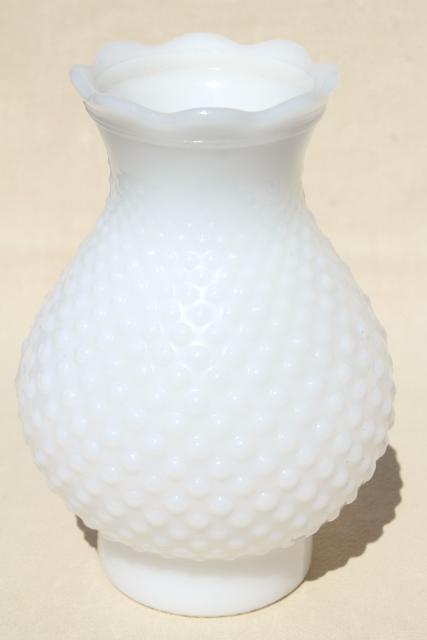 vintage hobnail milk glass hurricane lampshade, chimney shade for oil lamp