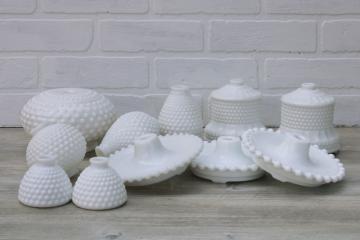 vintage hobnail milk glass lamp parts lot bases etc, for crafting upcycle or lighting restoration repair