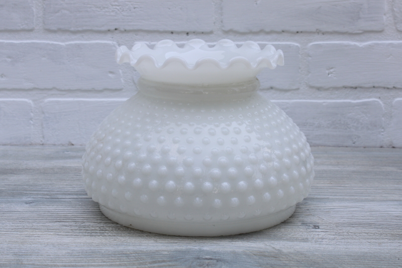 vintage hobnail milk glass lamp shade, replacement lampshade for student lamp translucent white glass