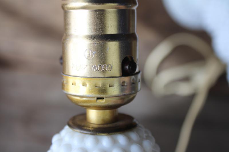 vintage hobnail milk glass lamps, pair of vanity table or boudoir lamps