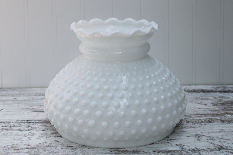 vintage hobnail milk glass shade, opaque white replacement shade for student lamp or light