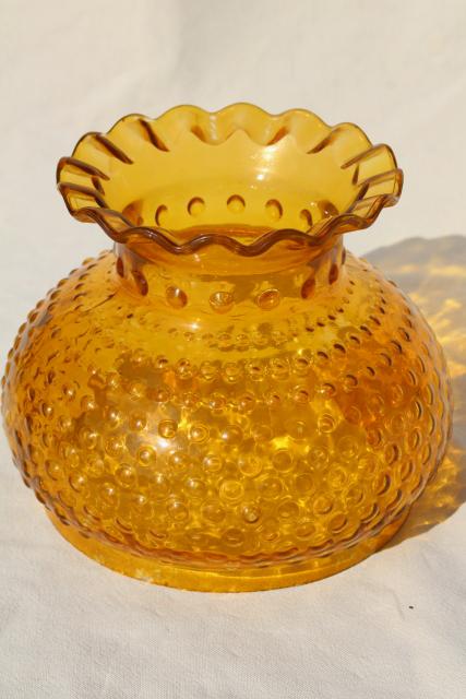 vintage hobnail pattern glass shade for student lamp, amber yellow gold color