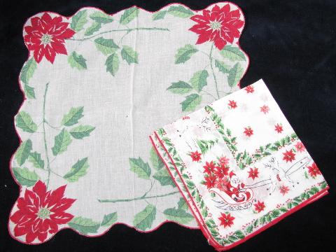 vintage holiday handkerchief lot, print cotton hankies for Christmas