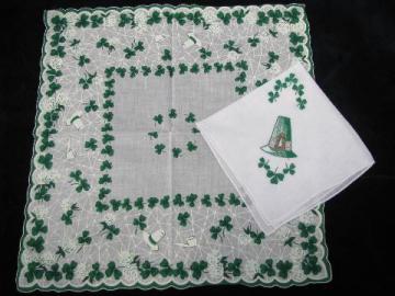 vintage holiday handkerchiefs lot, fancy hankies for St. Patrick's Day
