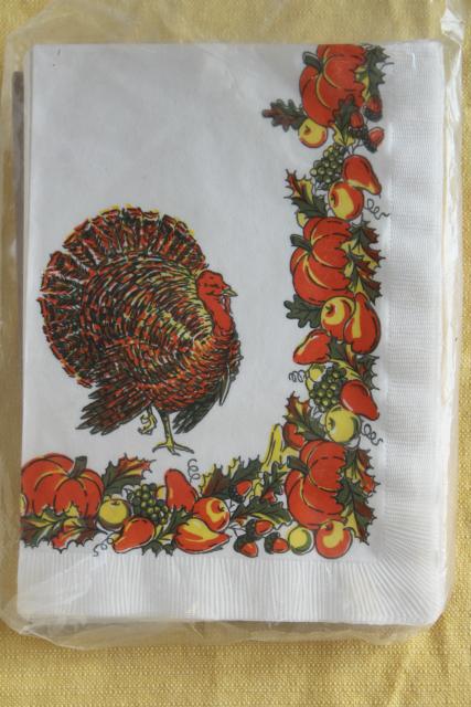 vintage holiday party paper napkins, Halloween & Thanksgiving retro art graphics