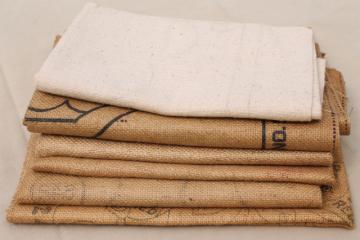 vintage hooked rug canvas lot, printed pattern burlap & cotton backing fabric for rugs