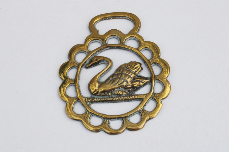 Vintage Solid Brass Horse Harness Medallion Tack Standing Lion Shield Shape