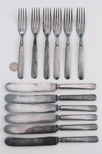 vintage hotel silver forks & knives, antique silver plate flatware mismatched pieces