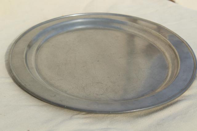 vintage hotel ware platters, large & small pewter trays Rockford Silver early 1900s