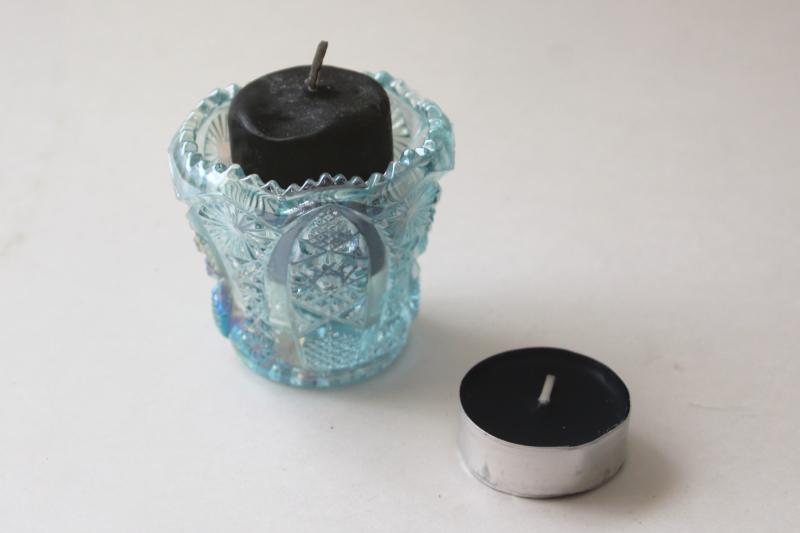 vintage ice blue carnival glass iridescent luster Quintec star vase or candle holder?