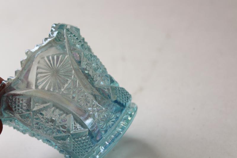 vintage ice blue carnival glass iridescent luster Quintec star vase or candle holder?