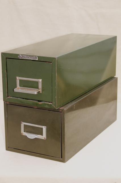 vintage industrial Steel Master card file cabinets, office / library reference drawers