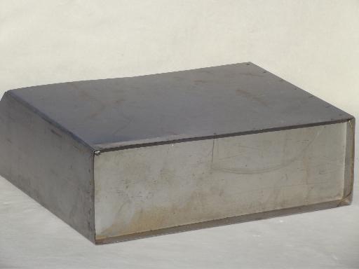 vintage industrial metal storage box, heavy stainless steel bin or wall box