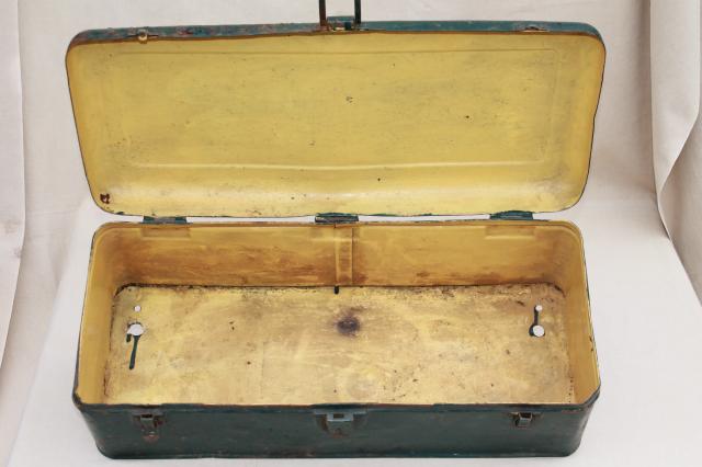 vintage industrial metal toolbox, tool chest for 1950s Hercules IXA tractor engine