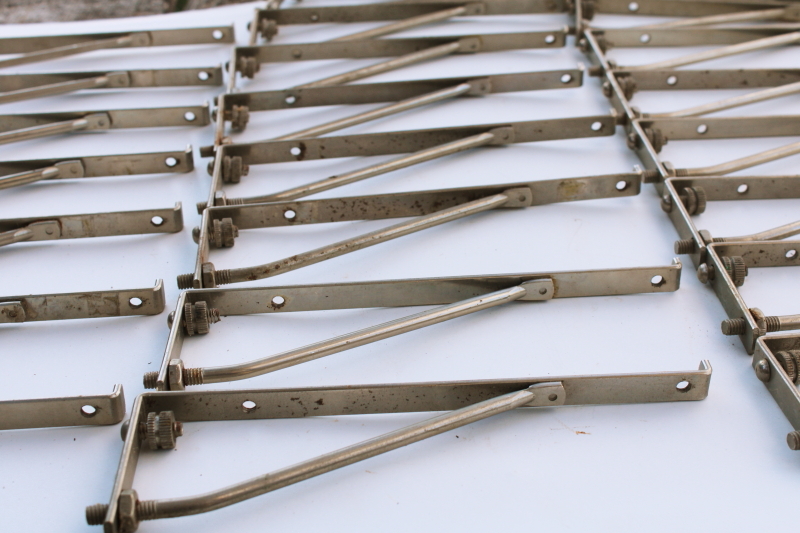 vintage industrial shelf brackets, nickel steel supports for glass shelving apothecary dental cabinet