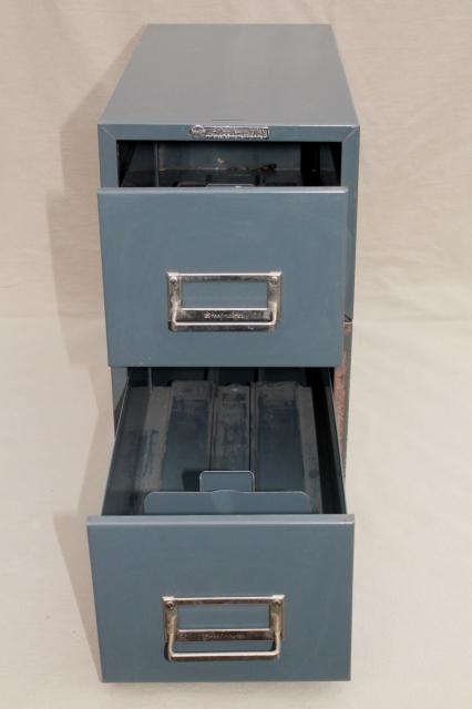 vintage industrial steel case card file cabinets, office / library reference drawers