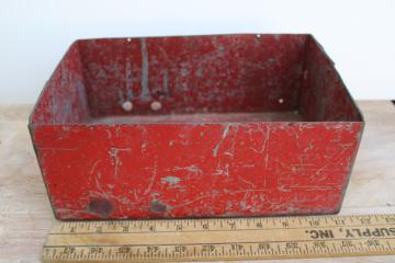 vintage industrial steel storage box w/ worn red paint, rustic holiday decor