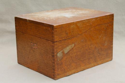 vintage industrial style oak card file box, machine age office / library catalog file