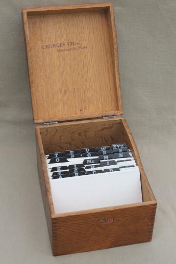 vintage industrial style oak card file box, machine age office / library catalog file