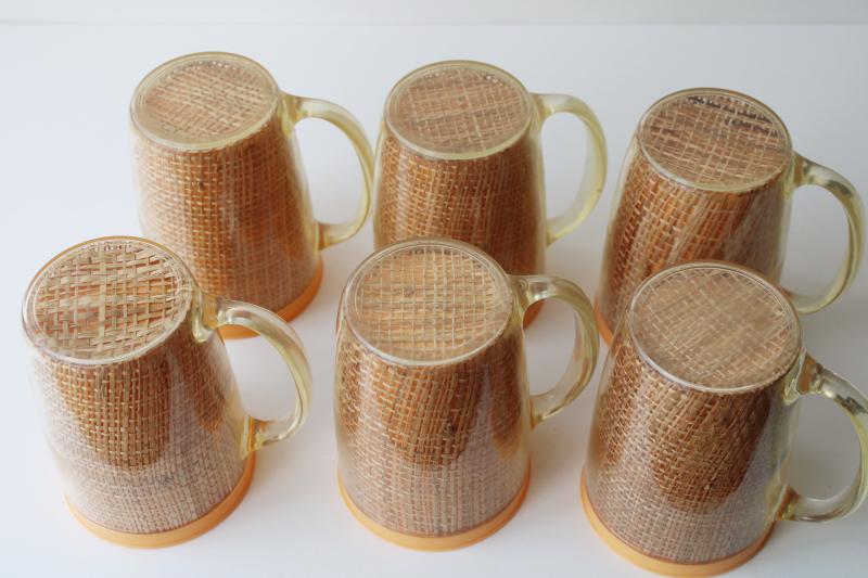 Set of Six Vintage Woven Raffia Insulated Mugs With Handles in -   Denmark