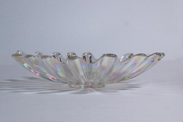 vintage iridescent luster glass flower bowl, Federal celestial white ...