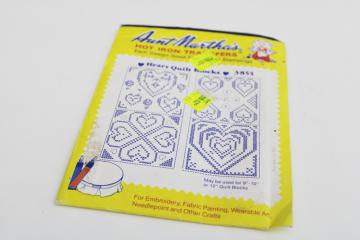 vintage iron on embroidery transfers, quilt blocks embroidered heart designs