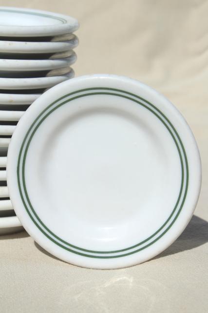 vintage ironstone butter pats, set 12 tiny butter pat plates, green band restaurant china