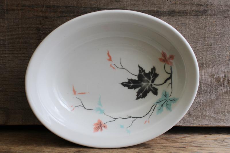 vintage ironstone china bowl, art deco style leaves in blush pink & mint green