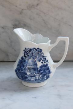 vintage ironstone china creamer or milk jug pitcher US Capitol American Hurrah blue white