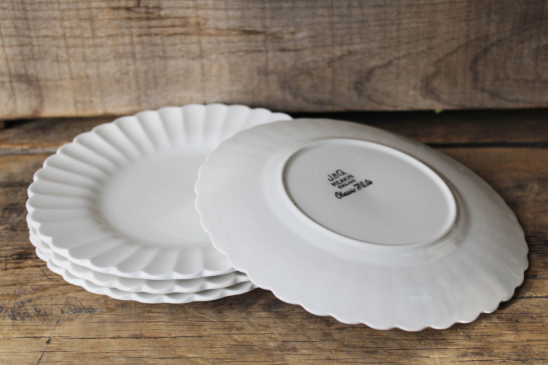vintage ironstone china plates, fluted edge salad plates set J&G Meakin Classic White