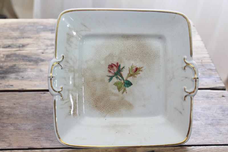 vintage ironstone tray or square cake plate, 1800s Wedgwood Stone Granite stamped mark