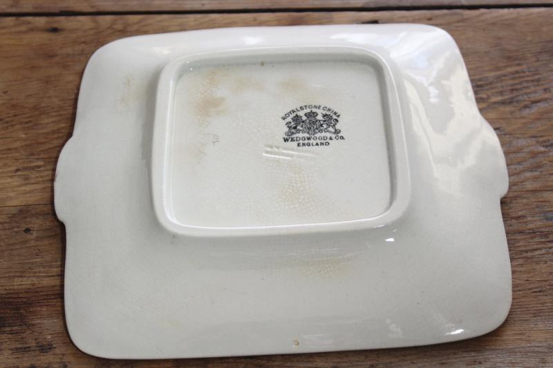vintage ironstone tray or square cake plate, 1800s Wedgwood Stone Granite stamped mark