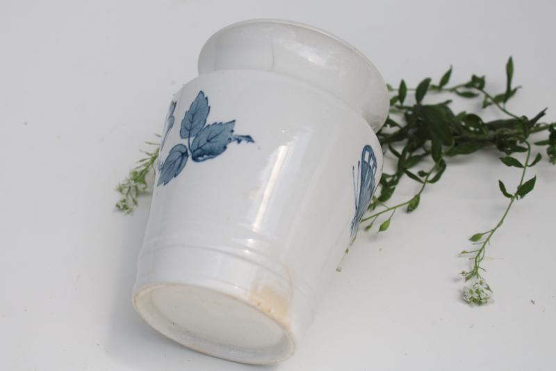 vintage ironstone vase or toothbrush holder, old blue & white china wild rose