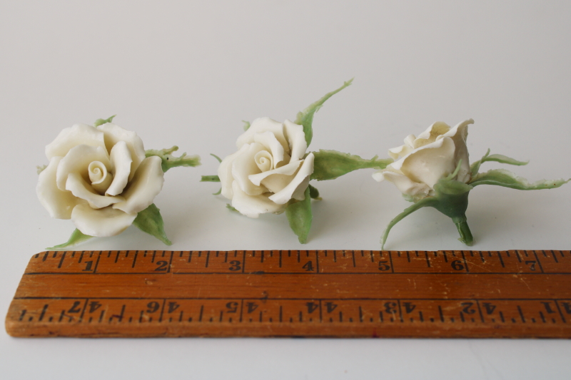 vintage ivory china roses, ceramic flowers w/ petals, capodimonte style