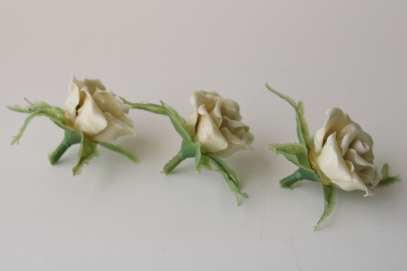 vintage ivory china roses, ceramic flowers w/ petals, capodimonte style