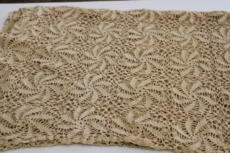 vintage ivory cotton crochet lace panel, farmhouse table runner or curtain, all handmade