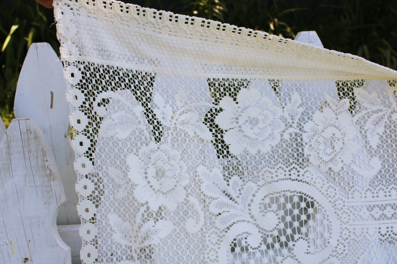 vintage ivory lace curtain wrinkle free poly, large long flat panel window or door shade