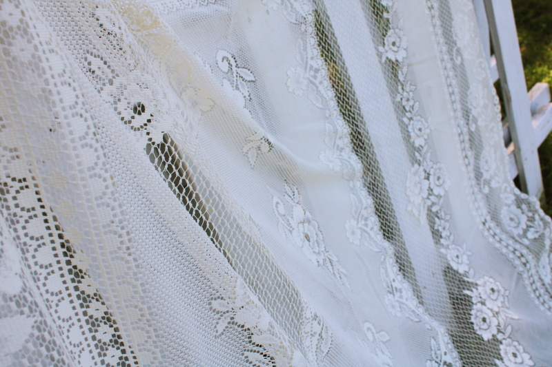 vintage ivory lace curtain wrinkle free poly, large long flat panel window or door shade