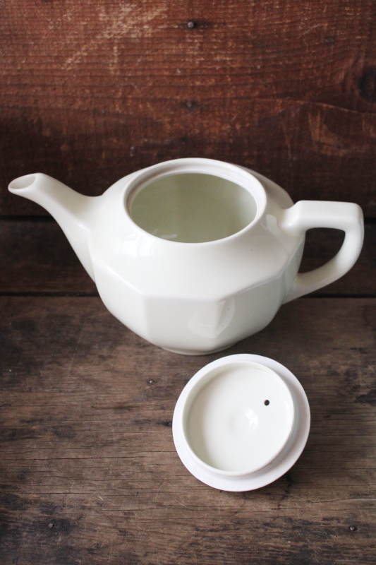 vintage ivory white ironstone china teapot, big old farmhouse kitchen tea pot