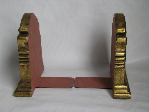 vintage ivy chalkware bookends, book ends w/ antique florentine gold, Borghese - Italy