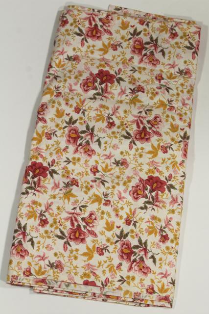vintage jacobean floral print cotton fabric, coral pink & mustard gold on white