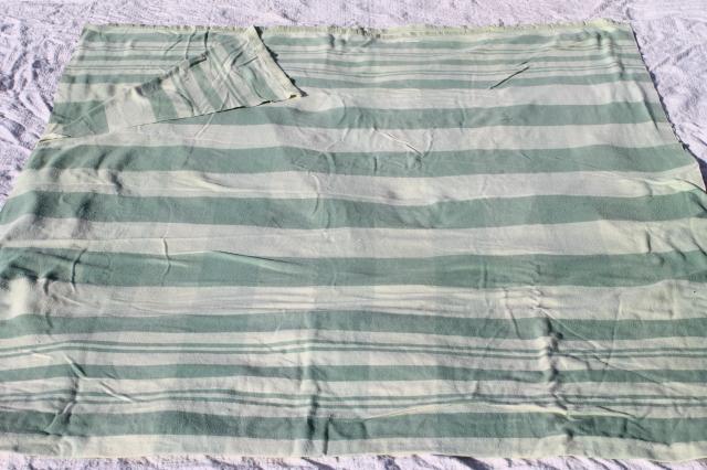 vintage jadite green camp bunk blanket double long fold over cotton / rayon sheet blanket
