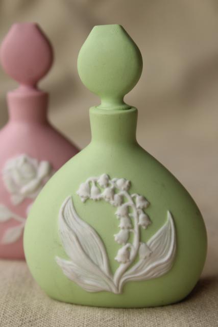vintage jasperware relief floral china perfume bottles, Franklin Mint porcelaine