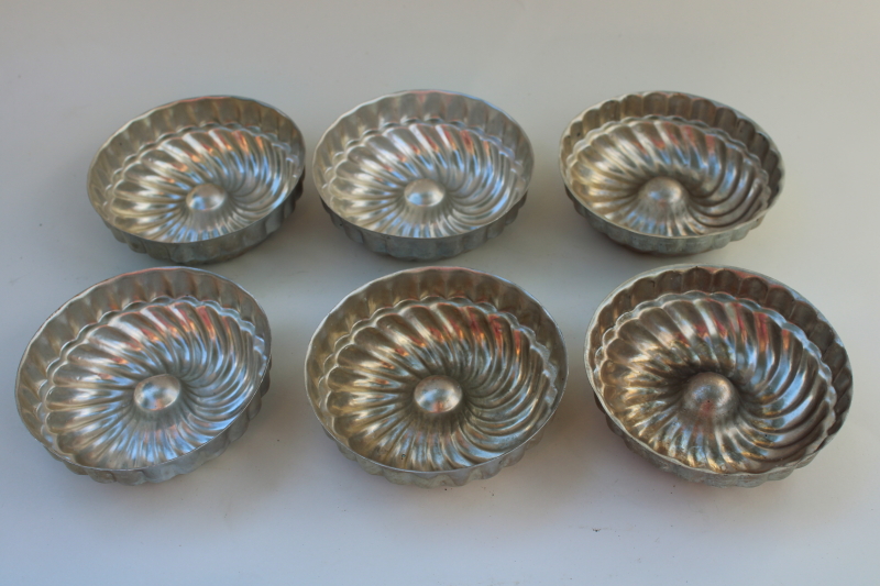 vintage jello molds, set of 6 fluted shape ring mold or tiny cake pans