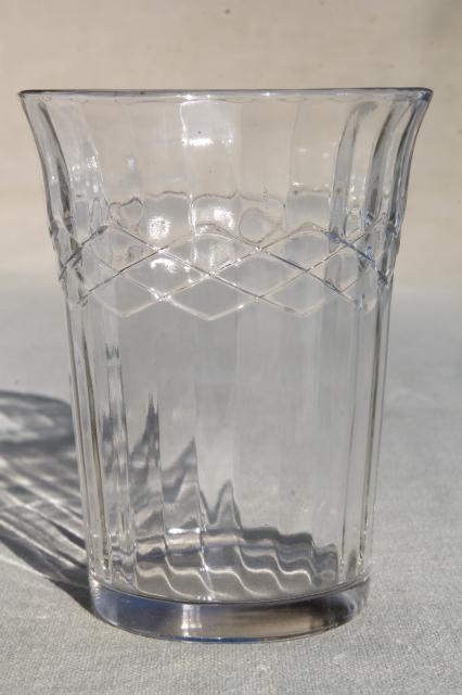 vintage jelly glasses / kitchen glass tumblers, paneled optic pattern drinking glasses
